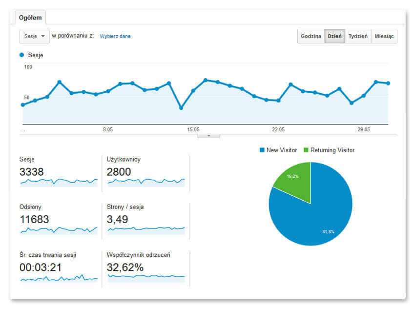 Dane z Google Analytics – 12 miesiąc pozycjonowania